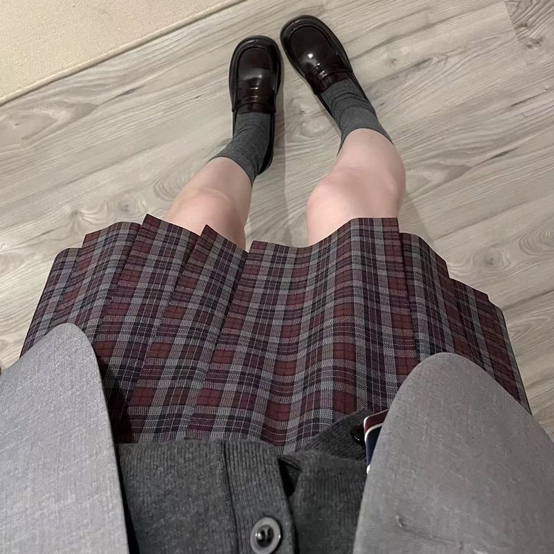 冬至/原创正品红色JK制服格裙百褶裙女学生校服学院风半身裙