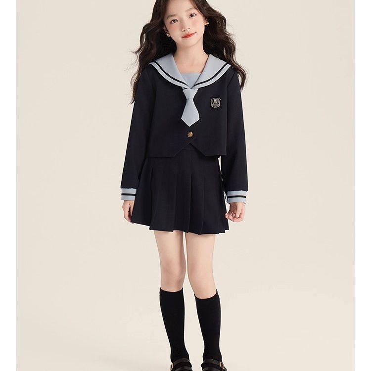 女童套装秋季2026新款学院风海军领JK水手服半身裙两件套
