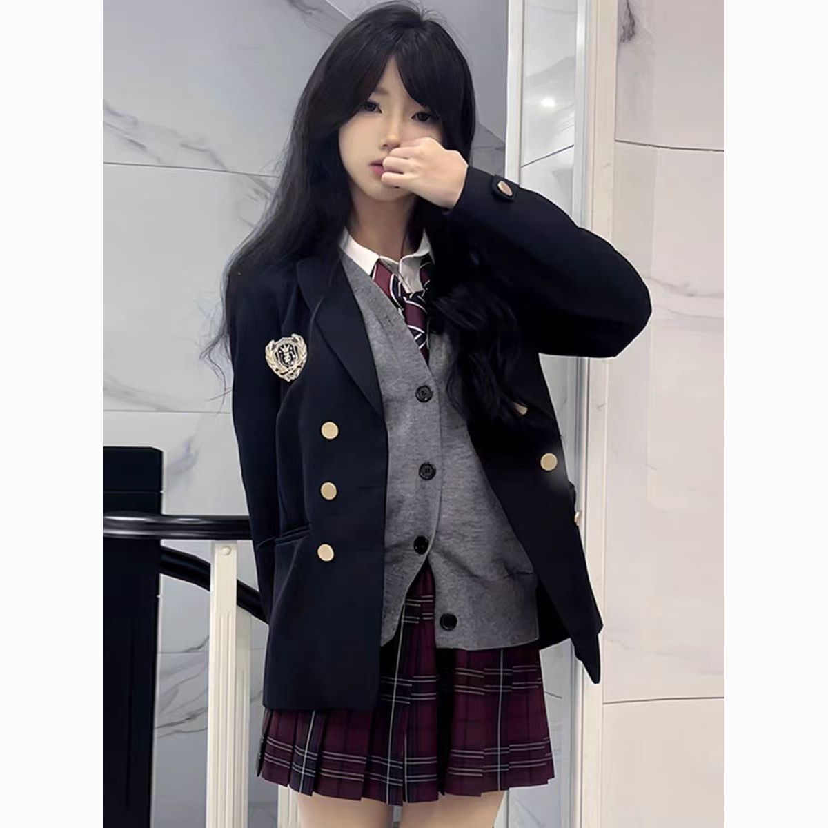 原创jk制服日系西装学院外套女学生上衣校供春秋正版黑色西服宽松