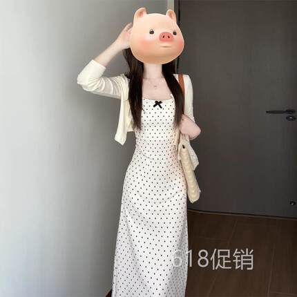 2026新款早春装波点吊带洋装子女夏季气质绝美穿搭一整套装长裙