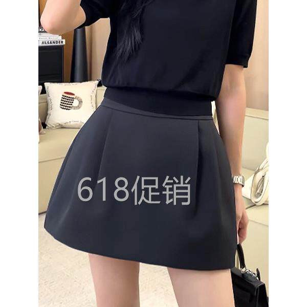【一比Eby】花苞褶皱短裙a字半身裙休闲高腰显瘦小黑裙女251377#