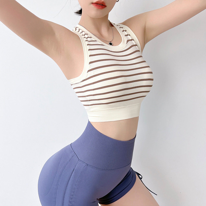 新款条纹瑜伽服女背心运动文胸健身衣专业运动内衣跑步带胸垫夏季