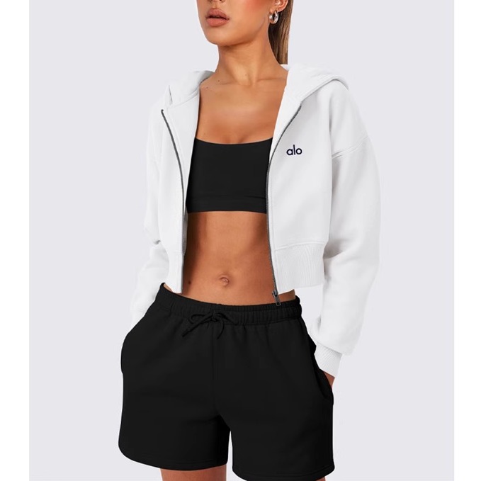 女运动拉链连帽外套短款开衫卫衣