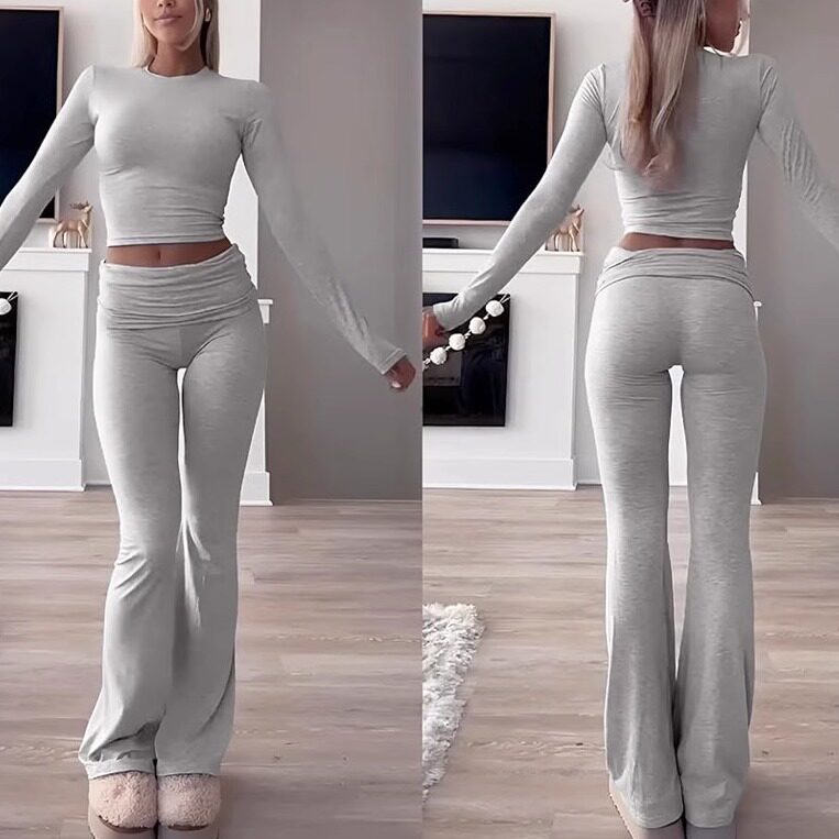 低腰喇叭裤运动服套装批发俩件套