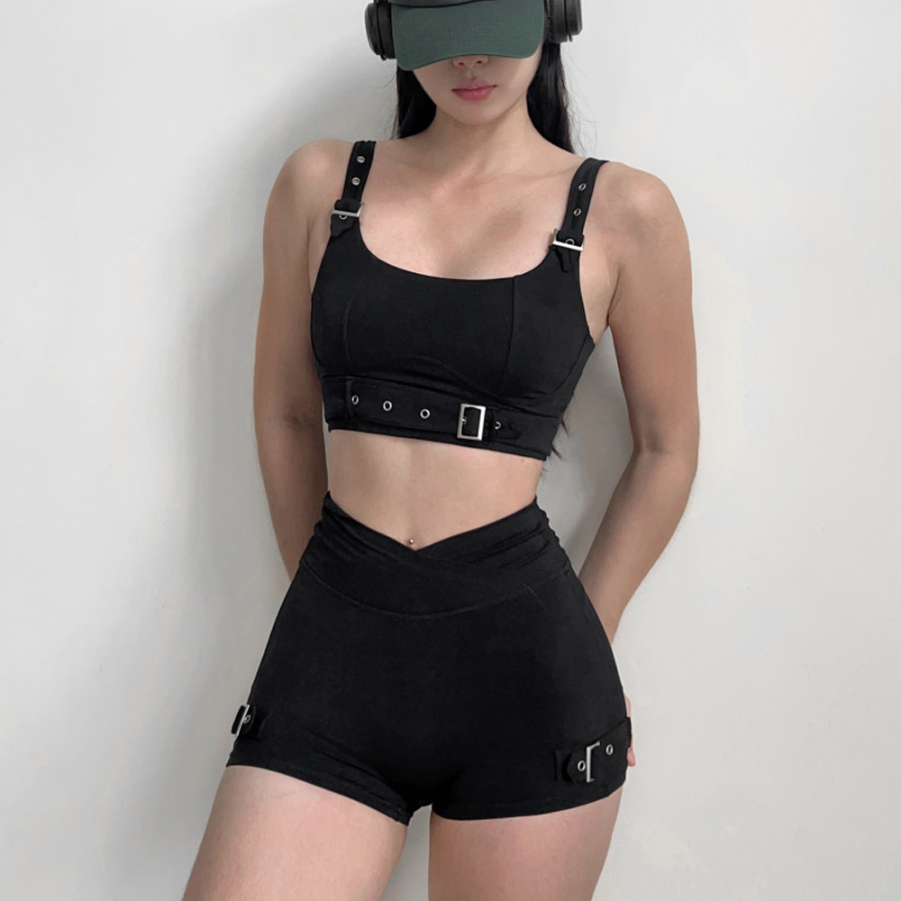 源计划运动短裤瑜伽三分裤子可调节健身服套装带胸垫吊带背心
