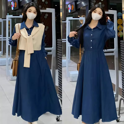 2026春装大码胖mm磨毛显瘦连衣裙套装学院风裙子马甲上衣两件套女