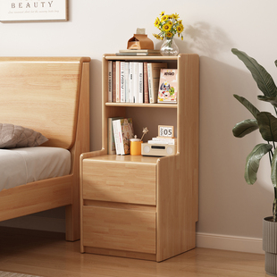 全实木床头柜床边小柜储物柜一体置物多层架子收纳卧室原木床边柜