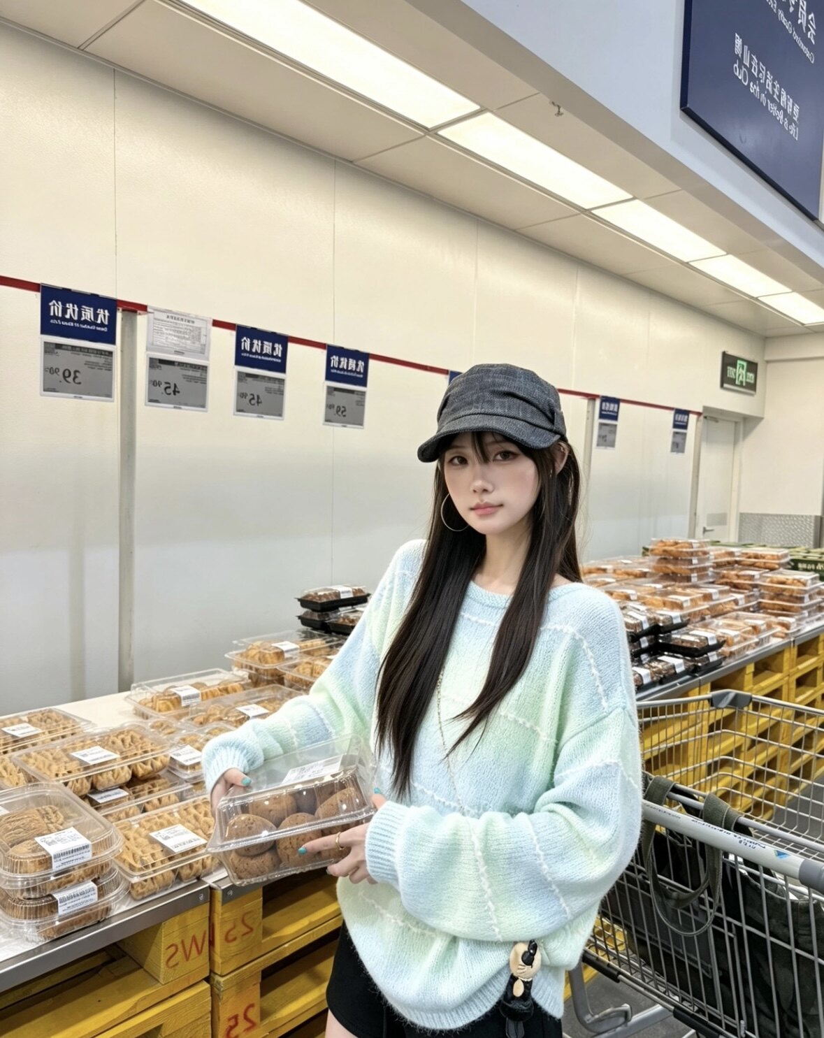 渐变色拼接毛毛条纹针织毛衣女秋冬新款宽松休闲长袖套头上衣