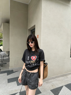 JIAYI复古日杂风爱心字母印花宽松慵懒风休闲百搭短袖t恤美式女