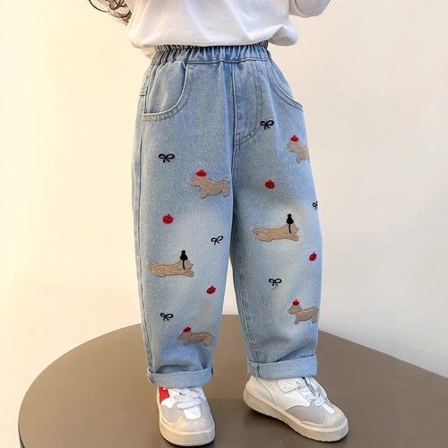 女童牛仔裤春秋新款老爹裤小女孩宽松直筒裤小童长裤女宝宝休闲裤