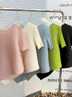 2025三宅褶皱不规则短袖上衣女夏薄款设计感小众别致t恤上衣