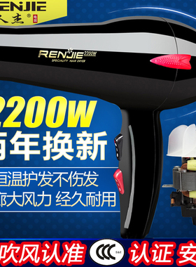 人杰电吹风RJ826大功率冷热风2200W家用发廊发型师恒温静音吹风机