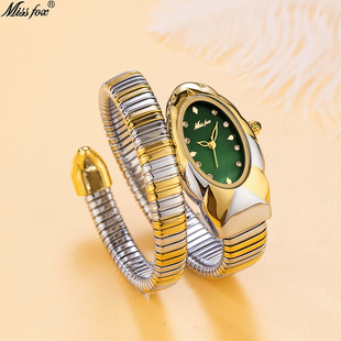 MISS FOX手表 新款时尚精致高级感蛇形缠绕手镯式手表女士石英表