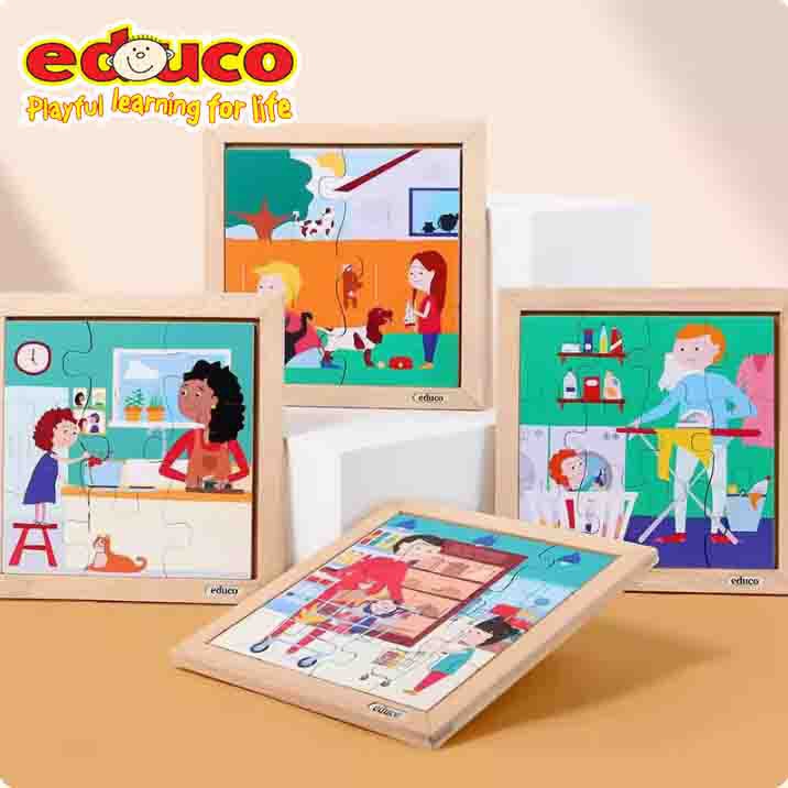 荷兰EDUCO 宝宝拼图组套装洗衣房厨房杂货铺宠物 儿童益智玩具2+