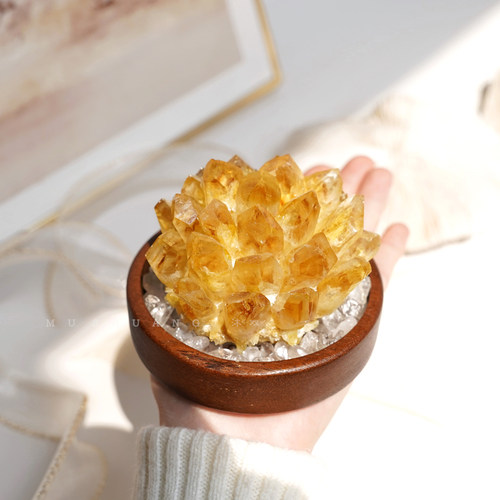 黄水晶摆件水晶簇原石办公室饰品
