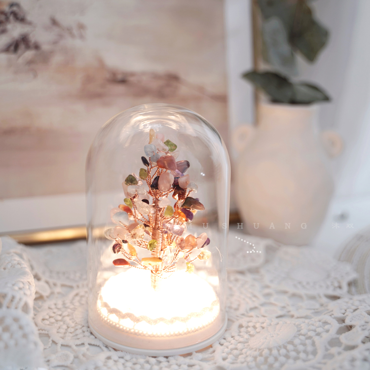 许愿树摆件粉水晶草莓晶天然亮灯