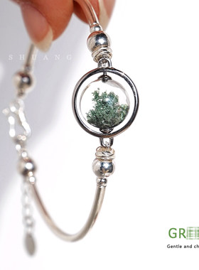 绿幽灵手链天然水晶手串纯银手镯