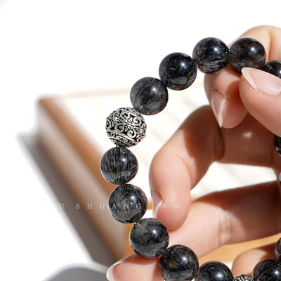 黑发晶天然手串黑色水晶手链满发