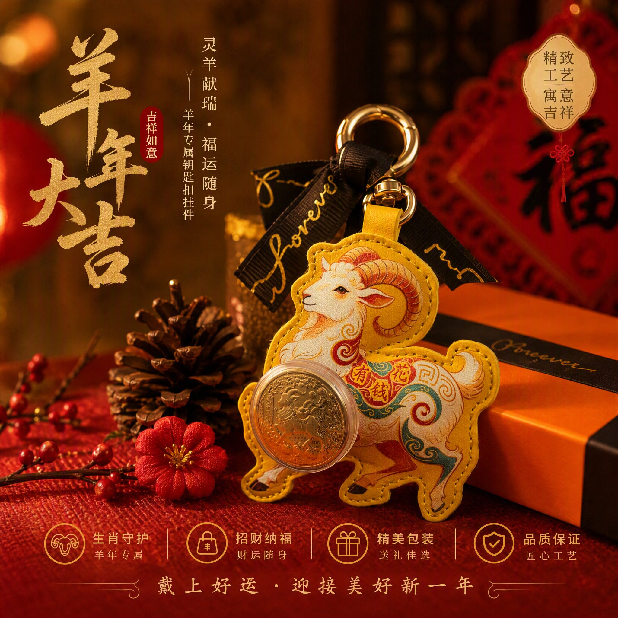 2026羊年生肖有钱花精致钥匙扣图片