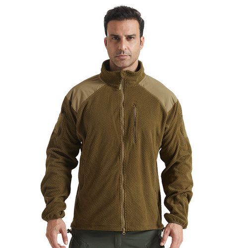 新款足球格户外运动战术抓绒衣绿保暖摇粒绒外套立领抓绒冲锋衣