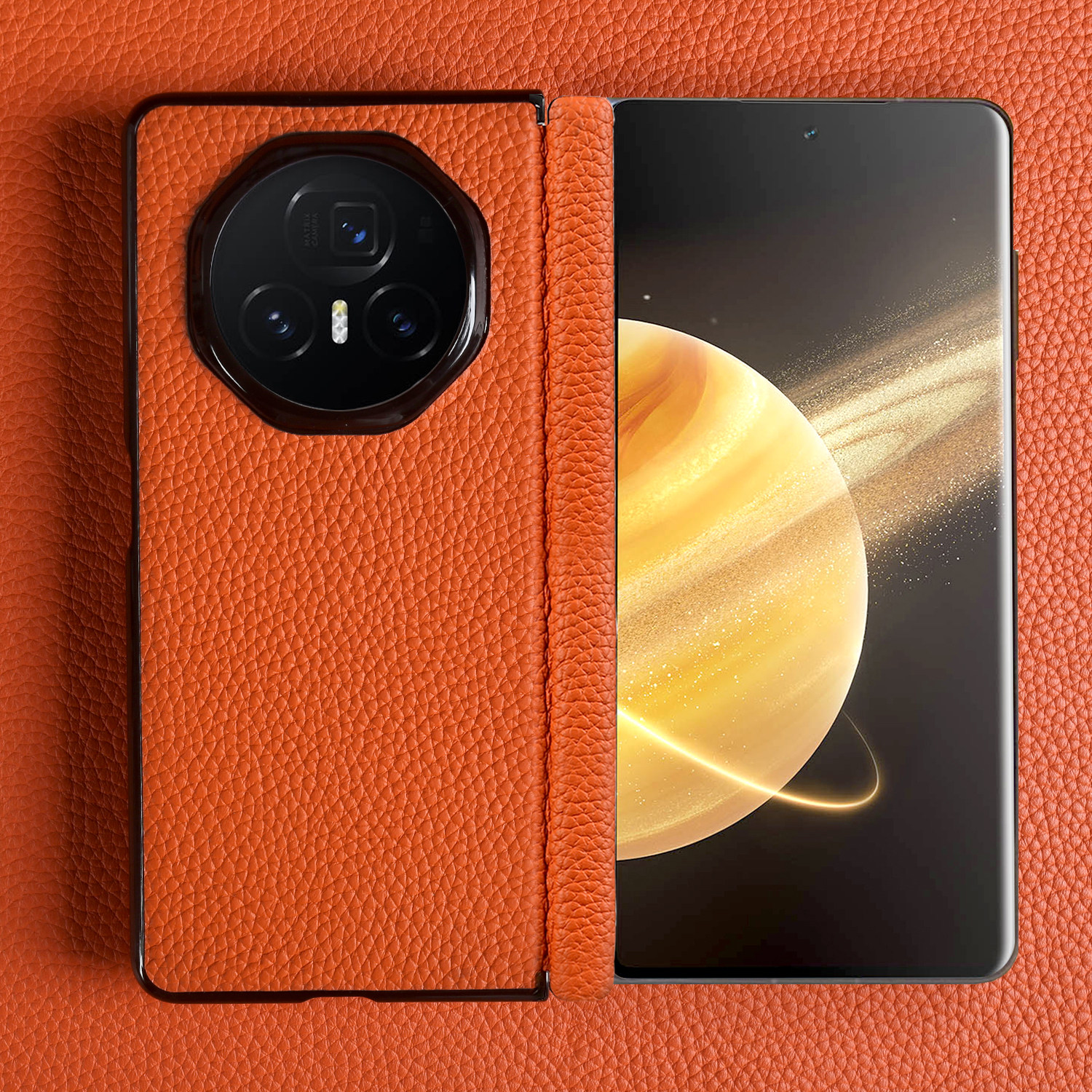 适用荣耀MagicV5手机壳新款V3真皮保护套带中轴荣耀Vs3高级感荔枝纹皮男女纯色简约MagicVs2/V2折叠屏牛皮套