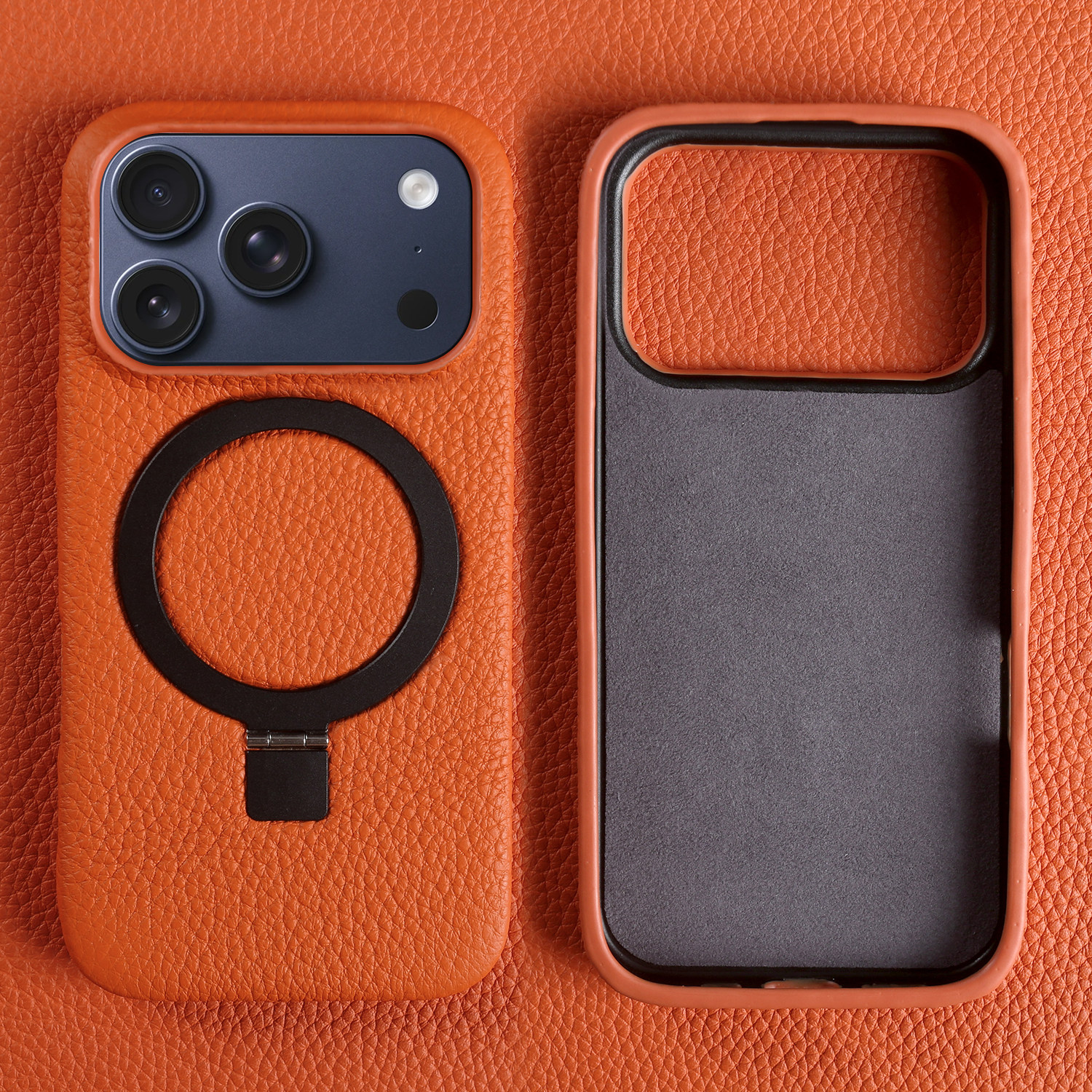 荔枝纹真皮适用苹果17Promax手机壳Air新款16Pro保护套15Plus轻奢高级感小众14磁吸支架13全包防摔12牛皮套11