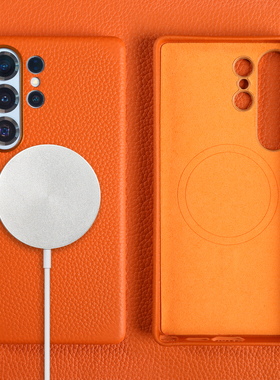 荔枝纹真皮适用三星S25Ultra手机壳新款S24Plus牛皮保护套S23+男女商务轻奢高级感S25外壳磁吸全包镜头防摔套