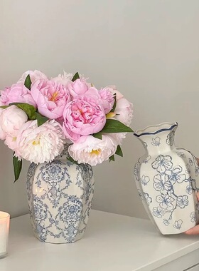 中古青花瓷复古陶瓷花瓶插花摆件感小众家居装饰花瓶陶瓷花器