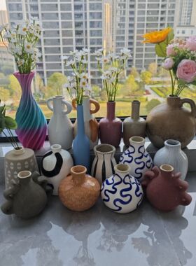 0406小口径花瓶小众陶瓷家居客厅摆件花器插花简约轻奢鲜花装饰瓶
