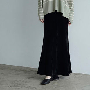 高腰微伞状裙摆 轻盈暖 长裙 细腻光滑自然光泽丝绒感 CLANE秋冬