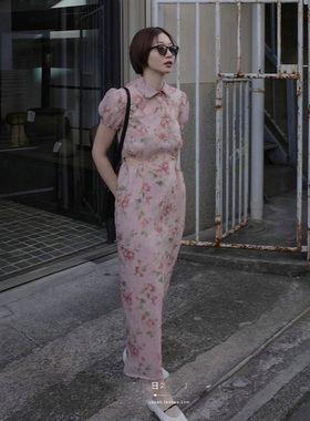 CL@NE 25SS 100%聚酯 褶皱式压印工艺 露腰圆翻领 有里衬 连衣裙