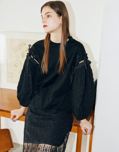 重工刺绣袖2way适中长纤维棉女