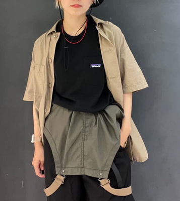 宽松范儿复古工装半袖梭织纯棉