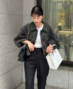 秋冬 小香风 粗花呢编织肌理 偏短身感 外套 羊毛混纺 松本