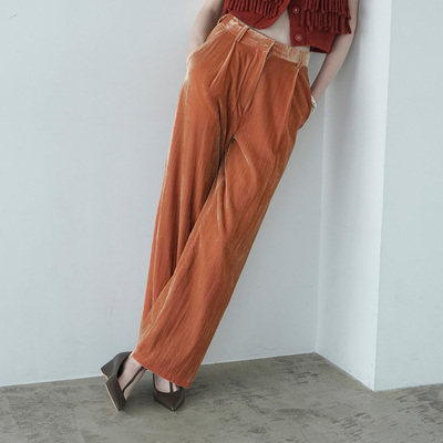 中高腰光泽丝绒长裤柔软垂坠