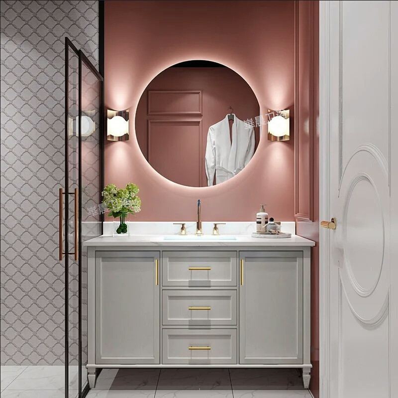 上海定制做台盆柜浴室卫浴镜实木北欧简约岩板一体盆切角现代组合|ruв категории награду материалов, туалетные принадлежности, сантехника, мебель, в ванной шкафы - от Buy2taobao.com для оказания профессиональной услуги покупки агента Taobao