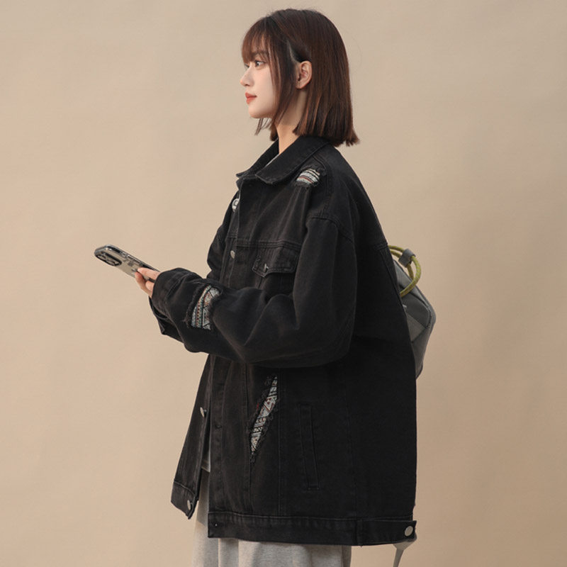 春季美式高街复古破洞牛仔外套女夹克潮流宽松百搭上衣JK60P95,男装工装外套,电商B203-1