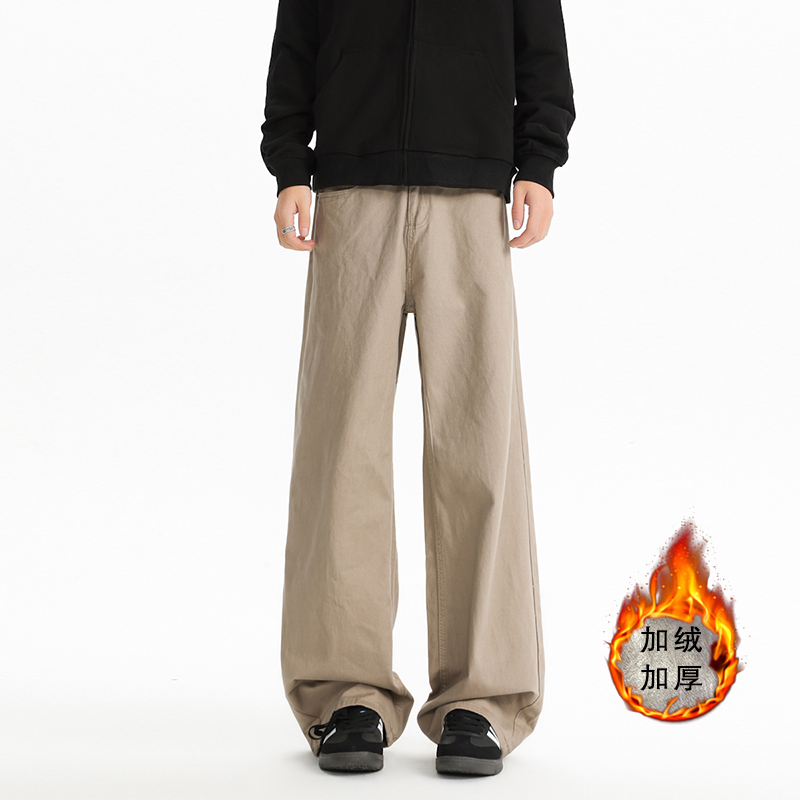 冬季美式高街加绒加厚休闲裤男生潮流宽松直筒长裤D1229加绒P52，男装卫衣，电商B203-1