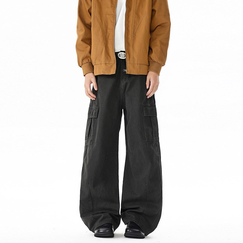 春季新款美式ins弯刀工装裤男潮流宽松直筒阔腿休闲长裤128HP58，男装工装外套，电商B203-1