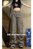 春季美式多口袋工装裤女直筒褶皱折叠设计休闲长裤子D7413特P58，男装工装外套，电商B203-1