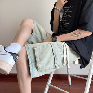 夏季新款美式复古水洗牛仔短裤男潮流宽松直筒五分裤 KZ19 P45图片
