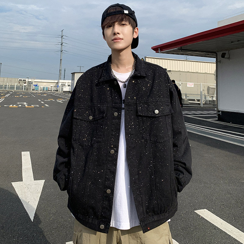 春季新款ins美式高街满天星牛仔外套男夹克潮流宽松痞帅上衣JK53,男装夹克,电商B203-1