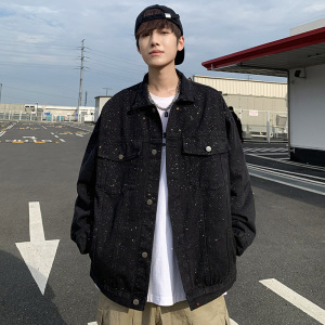 春季新款ins美式高街满天星牛仔外套男夹克潮流宽松痞帅上衣 JK53图片
