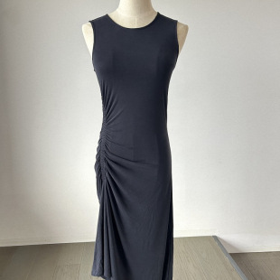 黑色背心连衣裙 2025春夏 侧边抽褶 莫代尔高弹长裙 女 S.girl家