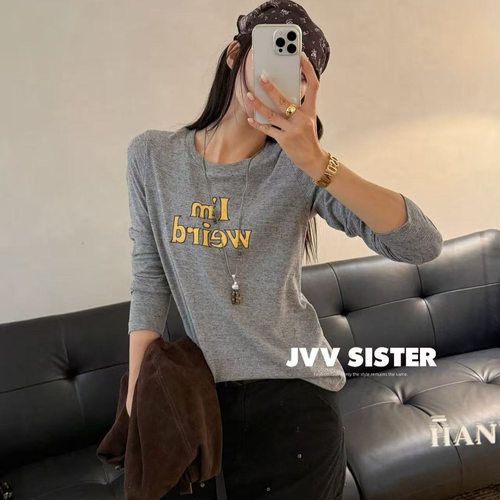 JVV十三行2026秋季新款卡通字母印花上衣百搭显瘦长袖T恤女91313