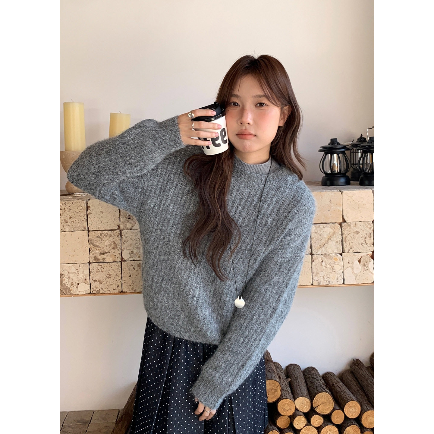 伦敦飘雪 慵懒风宽松羊毛毛衣女休闲冬季加厚款毛茸茸0752
