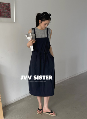 JVV十三行2026夏季新款简约机能风假两件裙子休闲无袖连衣裙01125