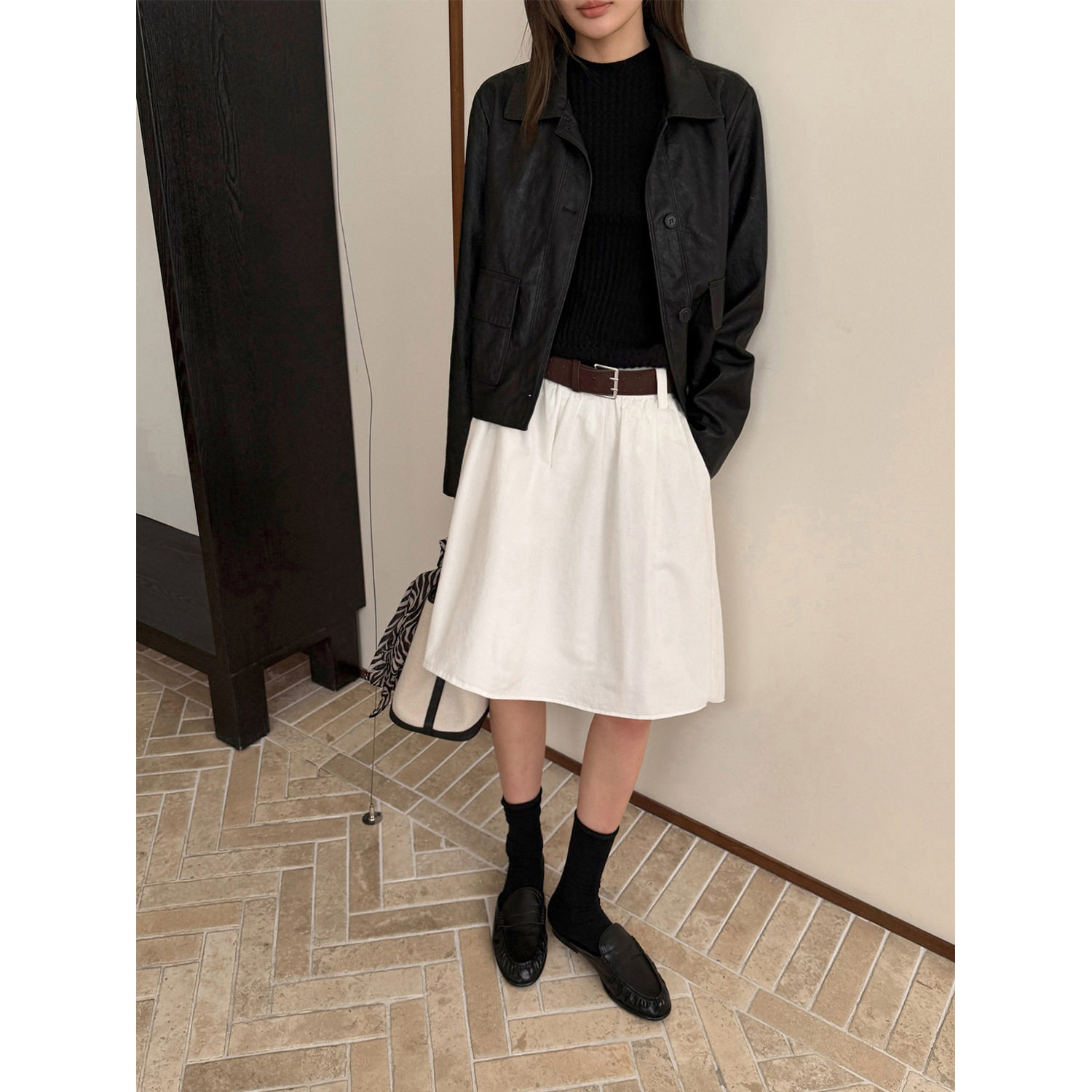 HX文艺简感 棉质A字高腰打褶百搭伞裙女2026秋季新款中裙27481