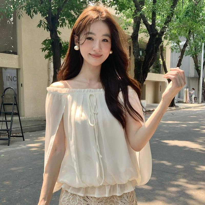 秀熙熙2026夏白标韩版气质纯色斗篷简约雪纺短袖衬衫女上衣89785