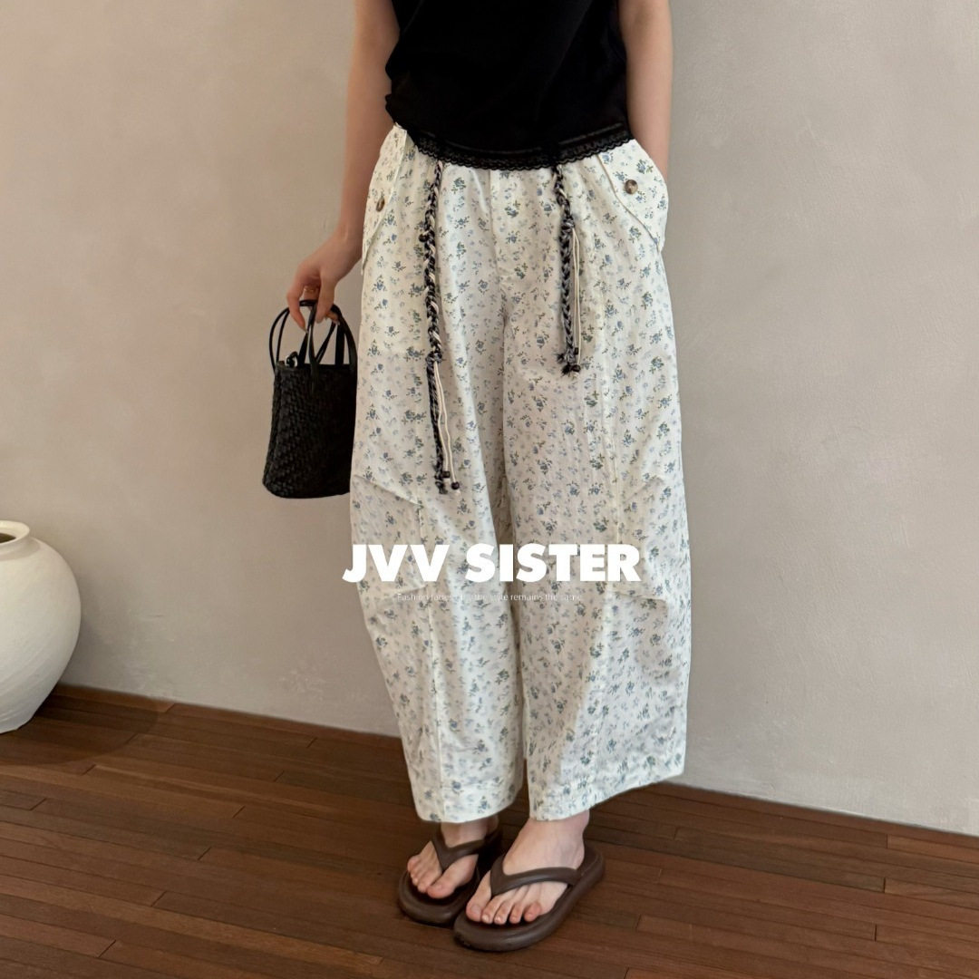 JVV十三行2026夏季新款复古碎花工装裤宽松显瘦休闲长裤女潮91036